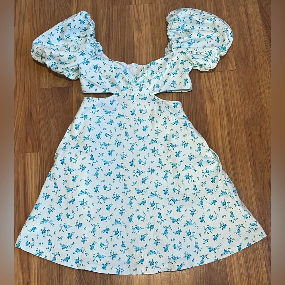 Zara Ditsy Floral Cut-Out Puff Sleeve Mini Dress Size S
